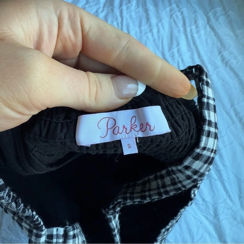 Parker Black and White Plaid Cinched Bow Adjustable Straps Mini Dress - Picture 5 of 5